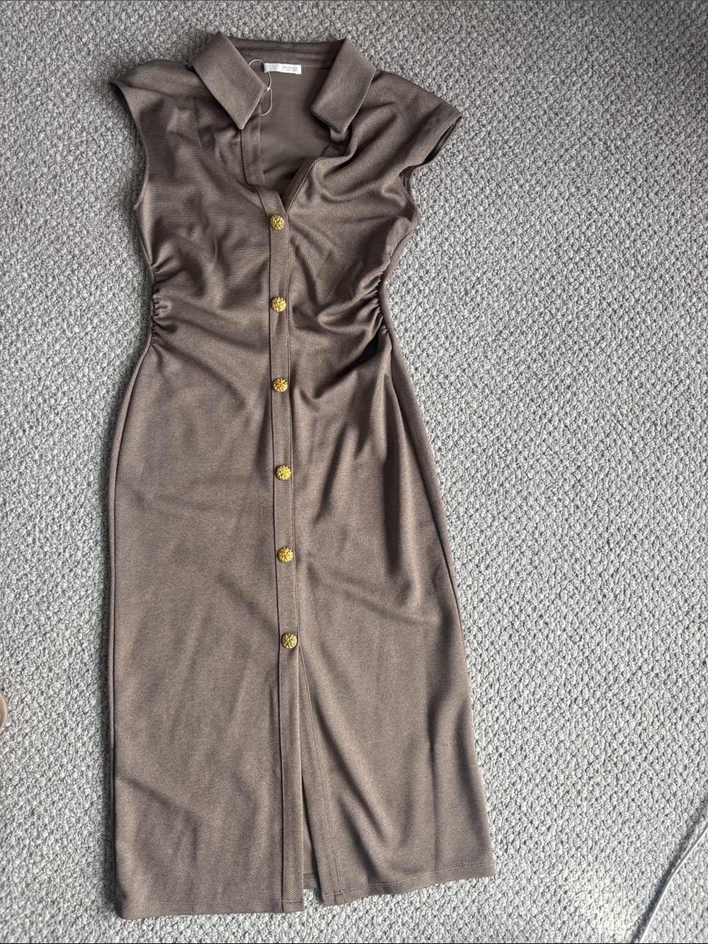 Zara Button-Front Taupe Midi Dress